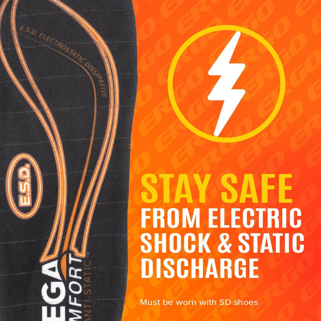 MEGAComfort Anti-Static Tall Insoles for Men, Women - Reduce Risk of Static Shock - Wear with ESD SD-10 Shoes - Anti-Fatigue