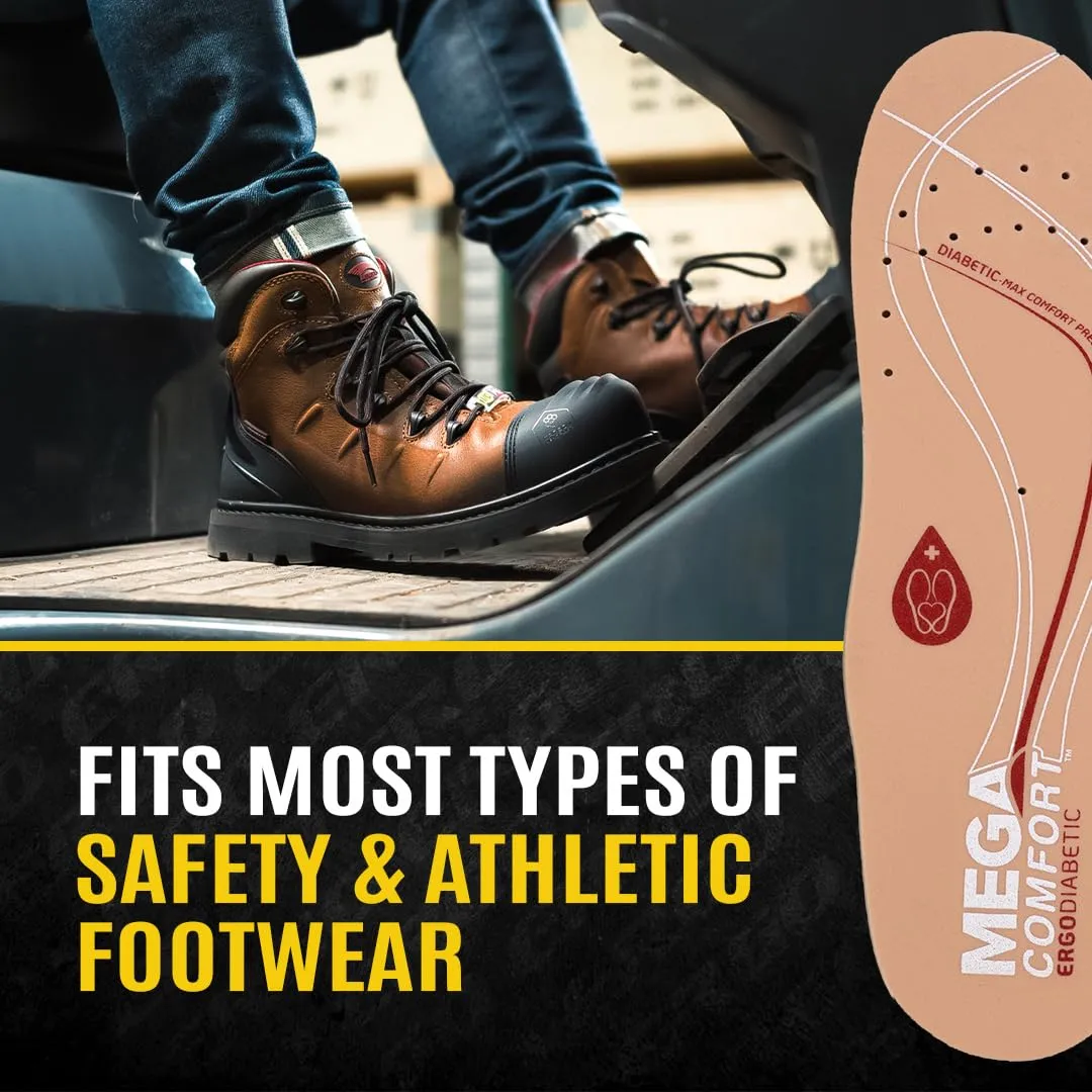 MEGAComfort Diabetic Insoles for Men and Women - Anti-Fatigue Memory Foam Prevents Pain, Foot Issues - Fits Work Shoes