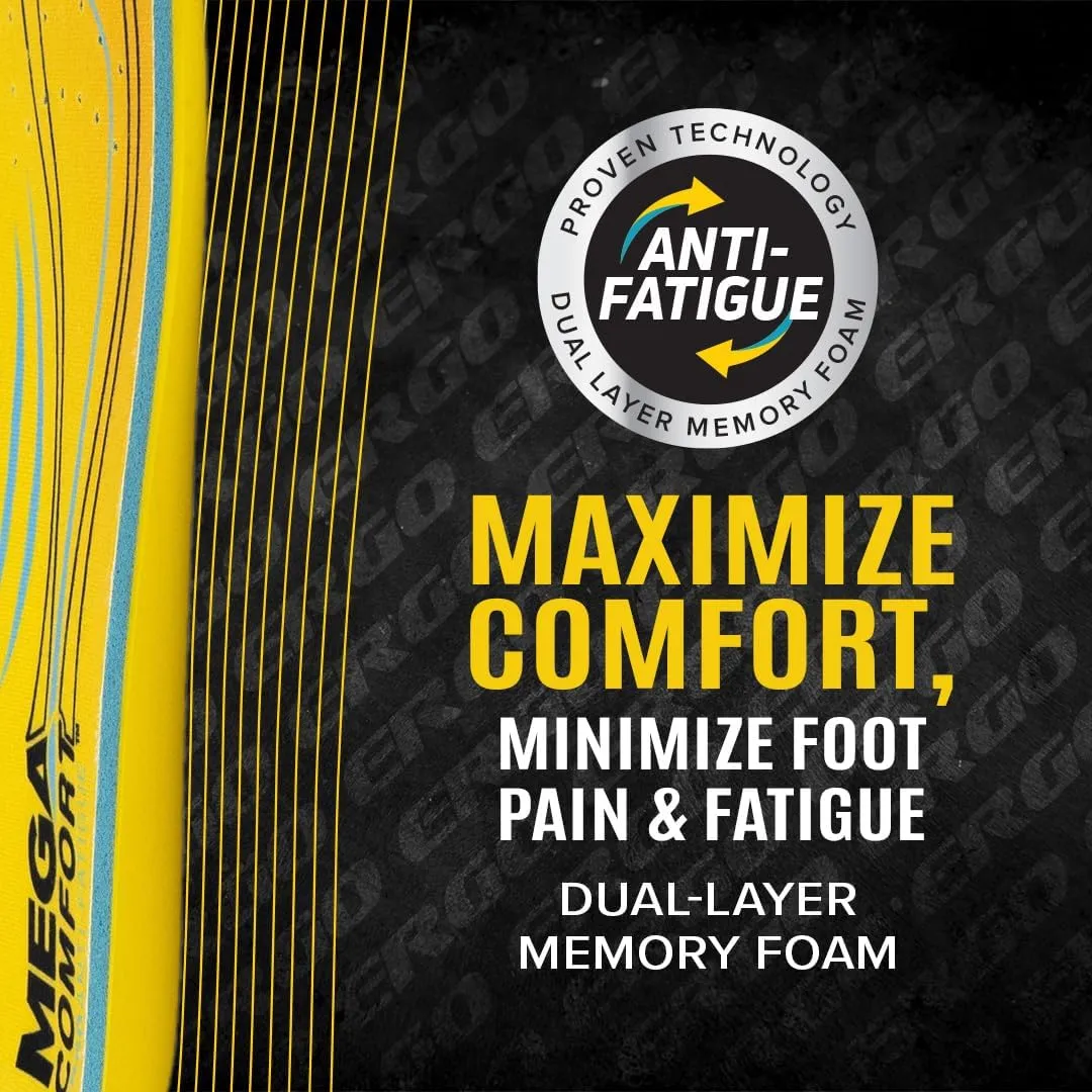 MEGAComfort Ergonomic Square Toe Insoles for Men, Women - Anti-Fatigue Memory Foam for Boots - Construction, Manufacturing