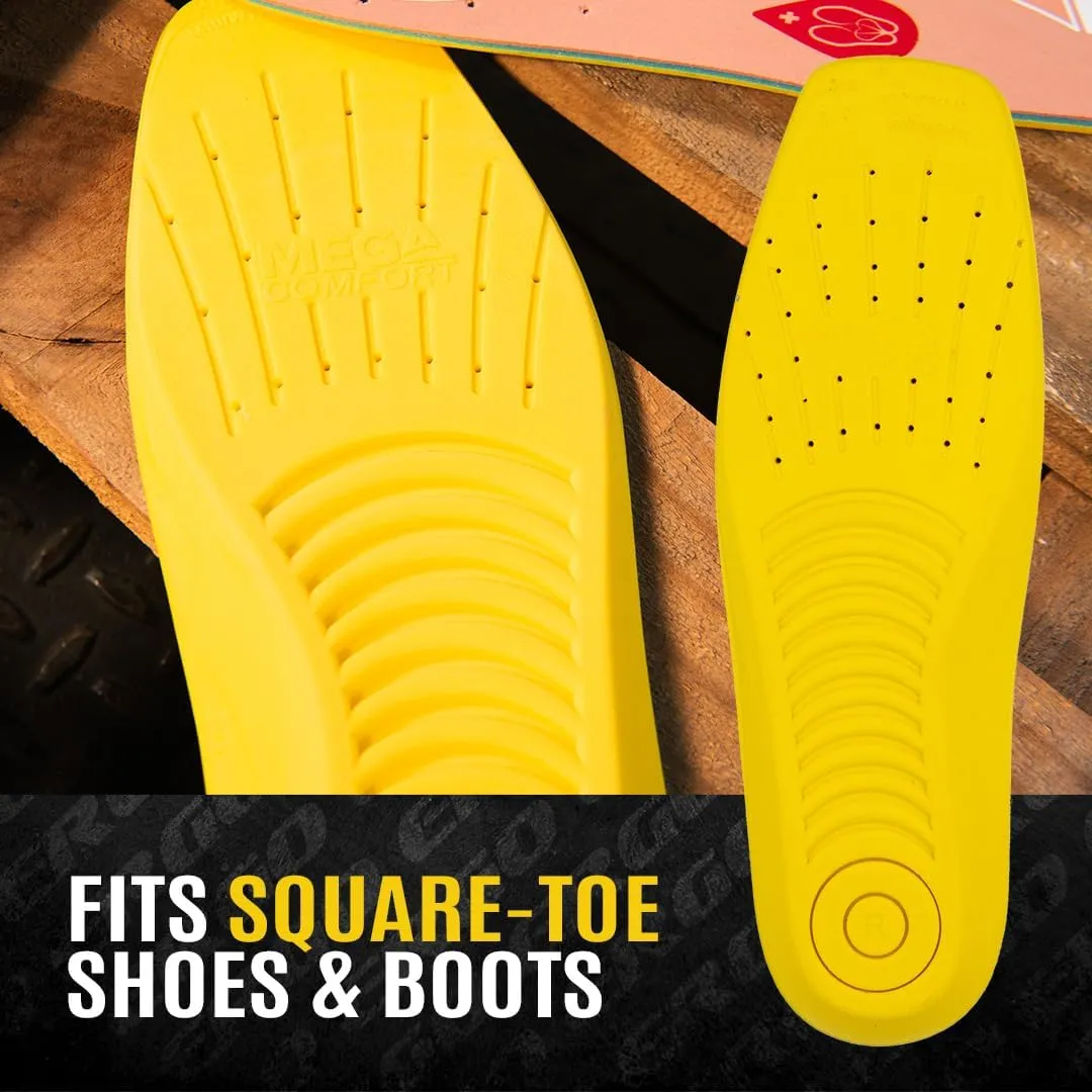 MEGAComfort Ergonomic Square Toe Insoles for Men, Women - Anti-Fatigue Memory Foam for Boots - Construction, Manufacturing