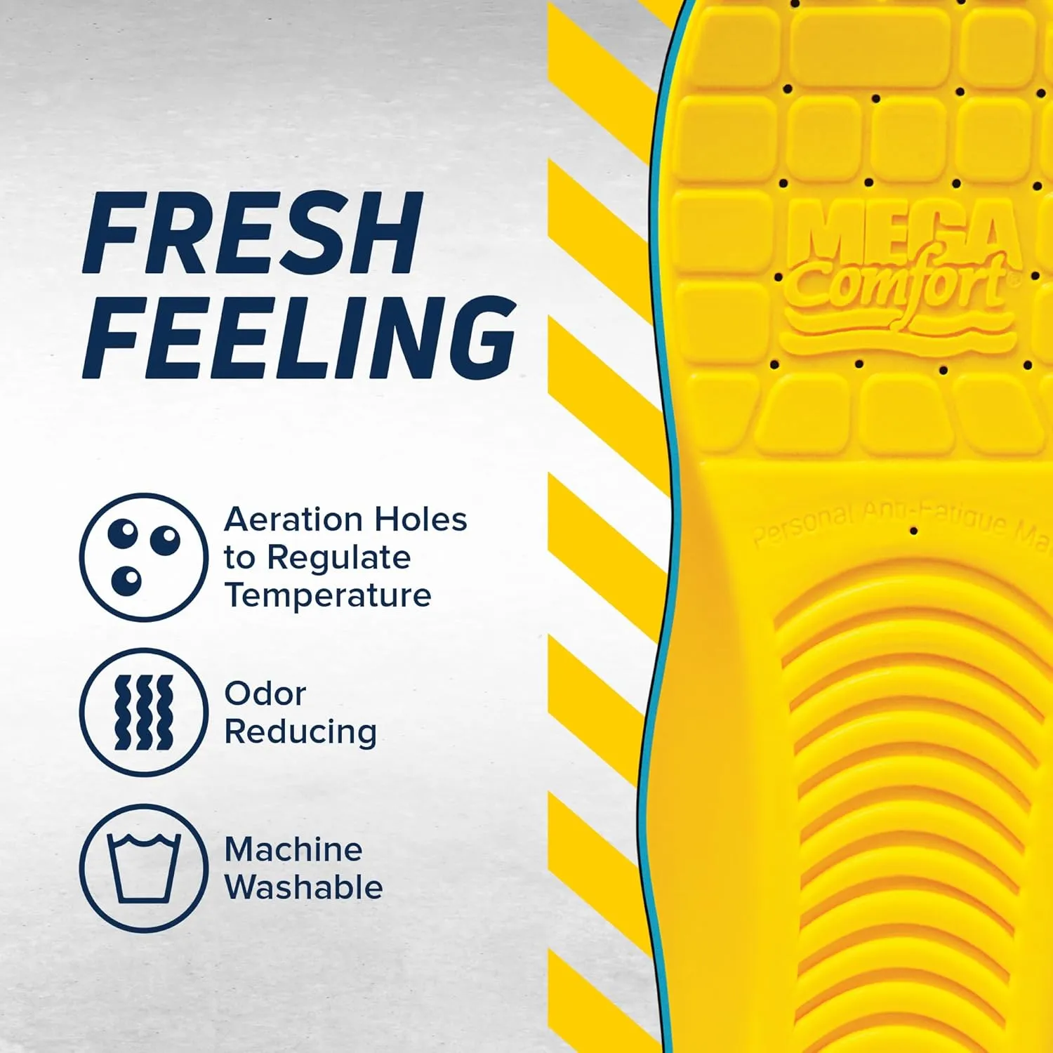 MEGAComfort MegaSole Gel Memory Foam Insoles - Ergonomic - Anti-Stink, Machine Washable - Size Mens 6-7/Women 8-9