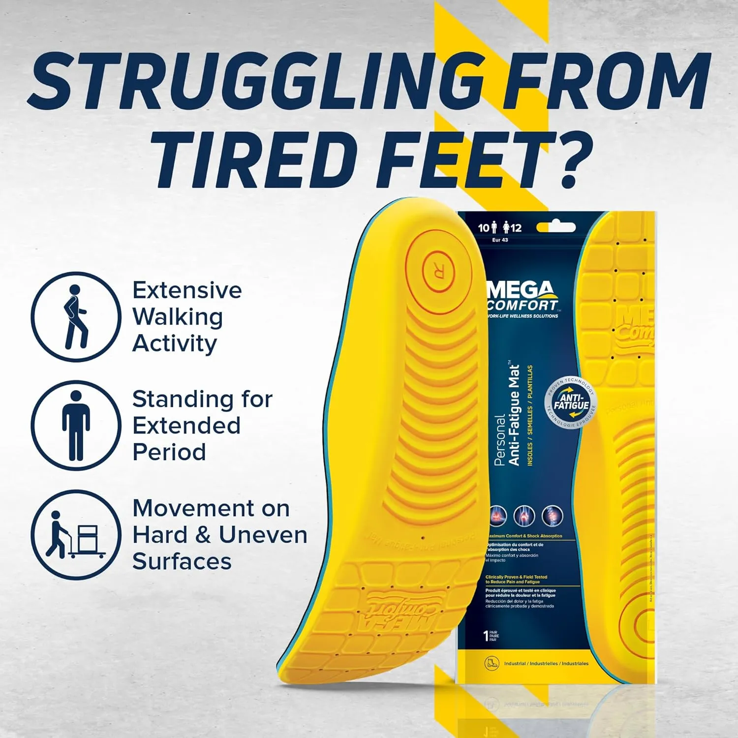 MEGAComfort MegaSole Gel Memory Foam Insoles - Ergonomic - Anti-Stink, Machine Washable - Size Mens 6-7/Women 8-9