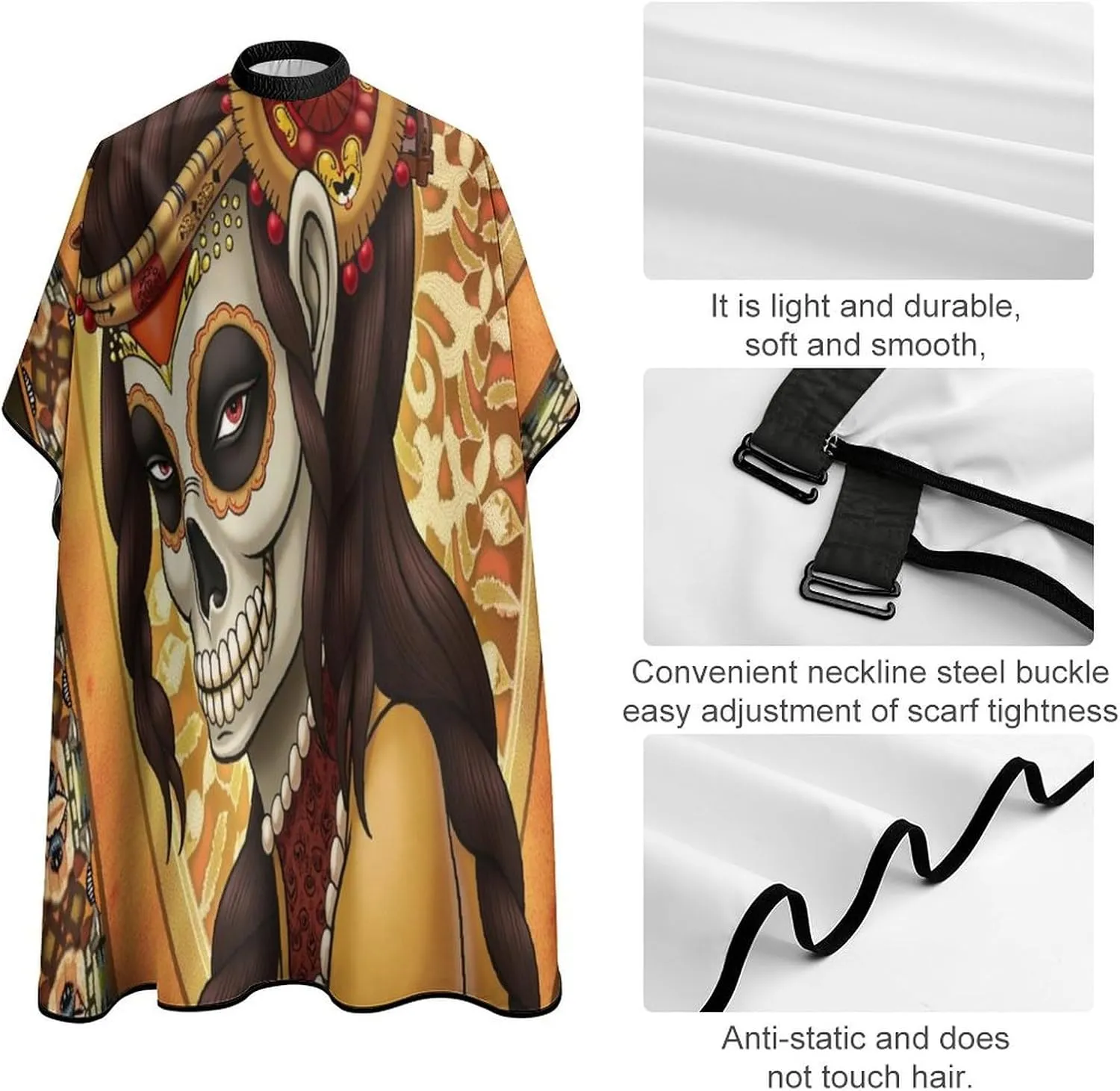 Men Women Adults Artistic Sugar Skull Dead Women Art Salon Haircut Capes - Lightweight Hairdressing Haircut Apron for Hairdressers, Profession Barbershop Supplies