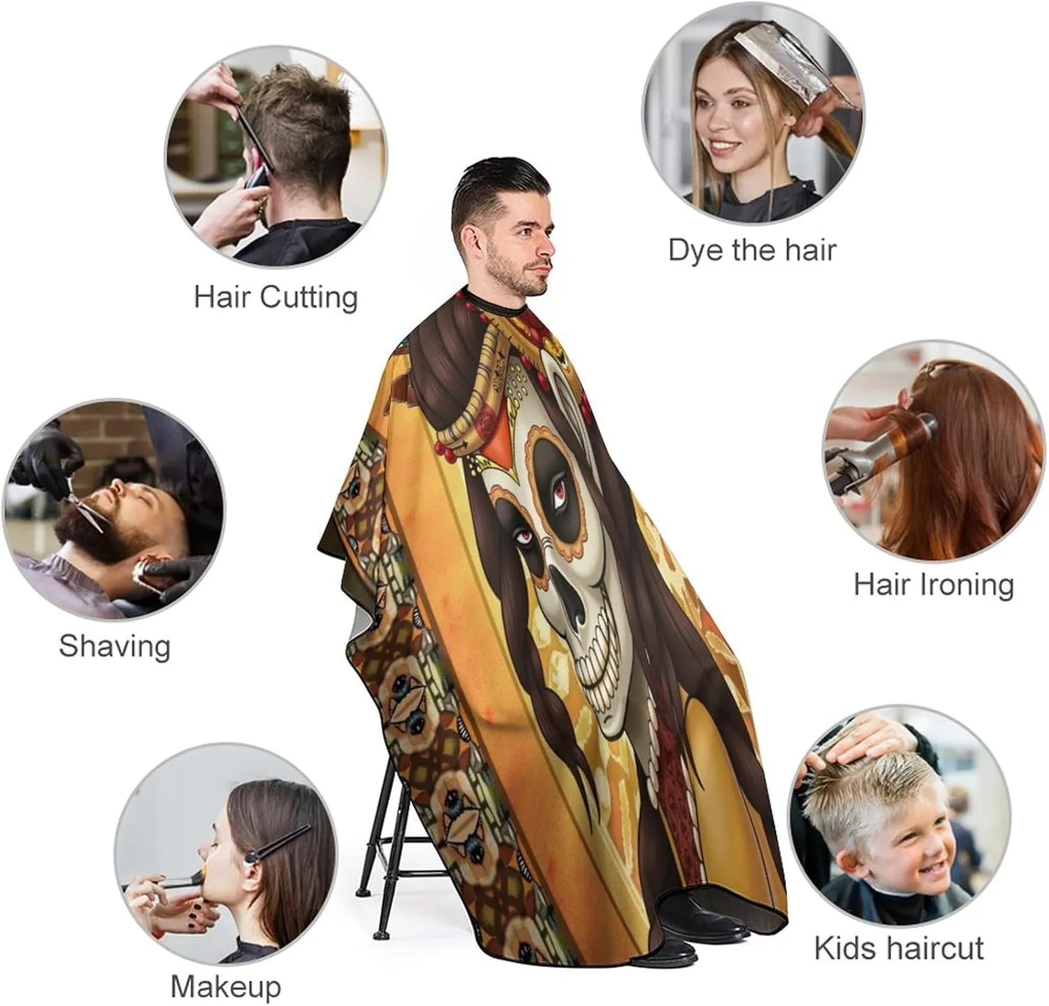 Men Women Adults Artistic Sugar Skull Dead Women Art Salon Haircut Capes - Lightweight Hairdressing Haircut Apron for Hairdressers, Profession Barbershop Supplies