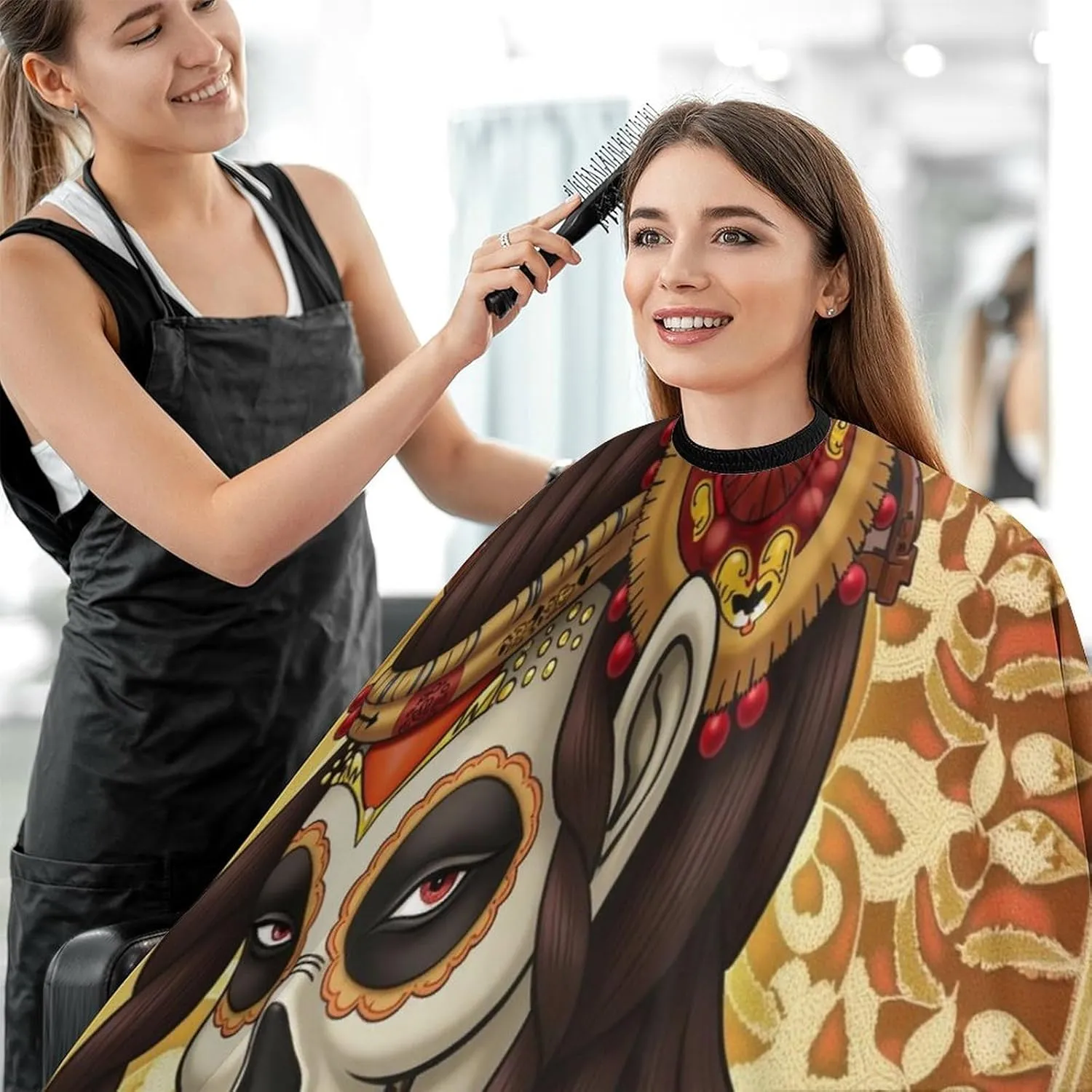 Men Women Adults Artistic Sugar Skull Dead Women Art Salon Haircut Capes - Lightweight Hairdressing Haircut Apron for Hairdressers, Profession Barbershop Supplies