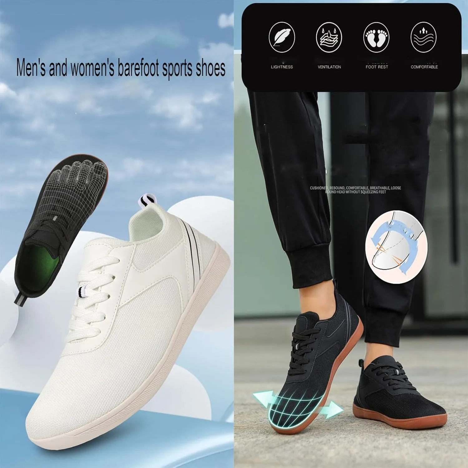 Men's and Women's Fashionable Casual and Comfortable Walking Shoes Couple Knitted Breathable Barefoot Sports Shoes Anti Slip Soft Sole Casual Shoes