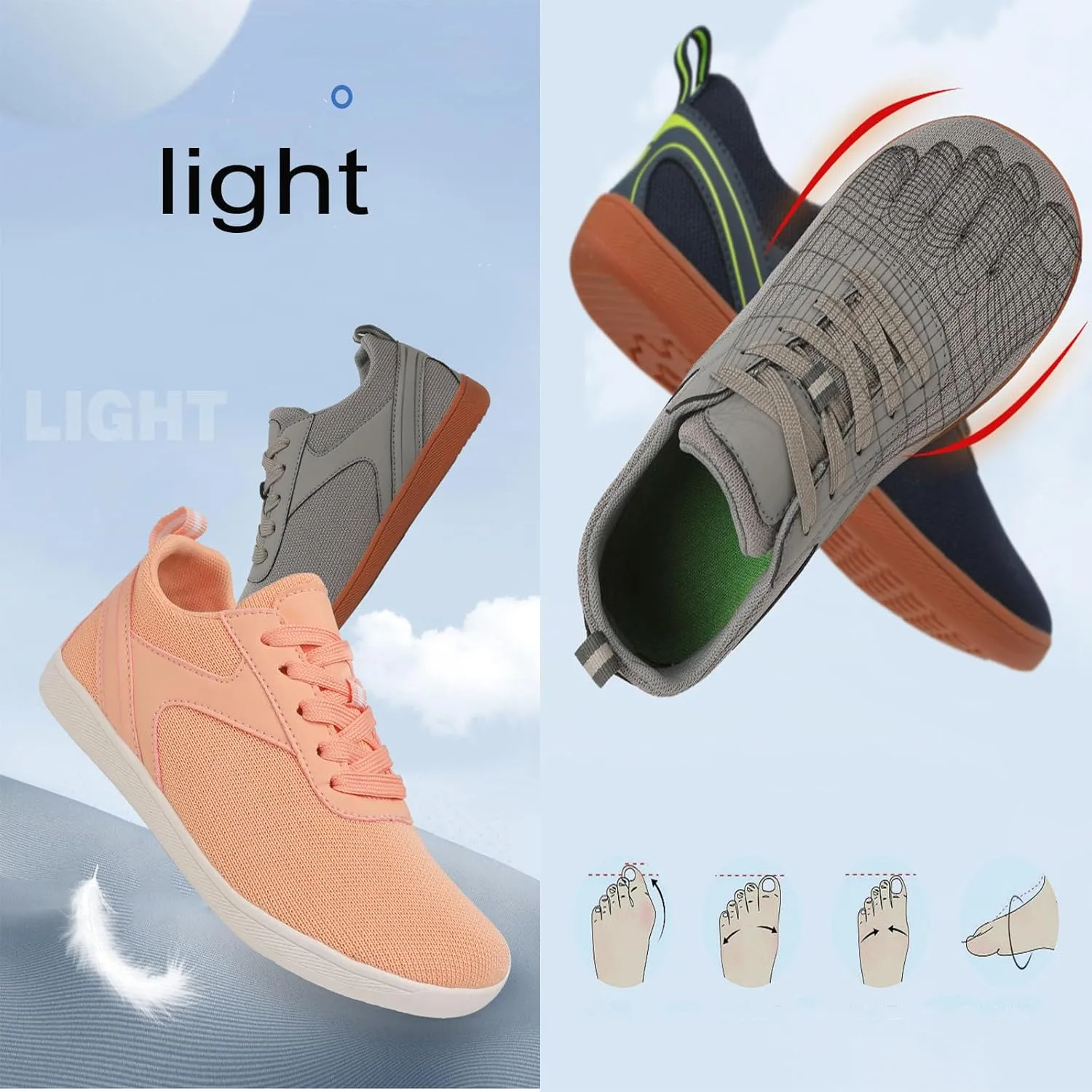 Men's and Women's Fashionable Casual and Comfortable Walking Shoes Couple Knitted Breathable Barefoot Sports Shoes Anti Slip Soft Sole Casual Shoes