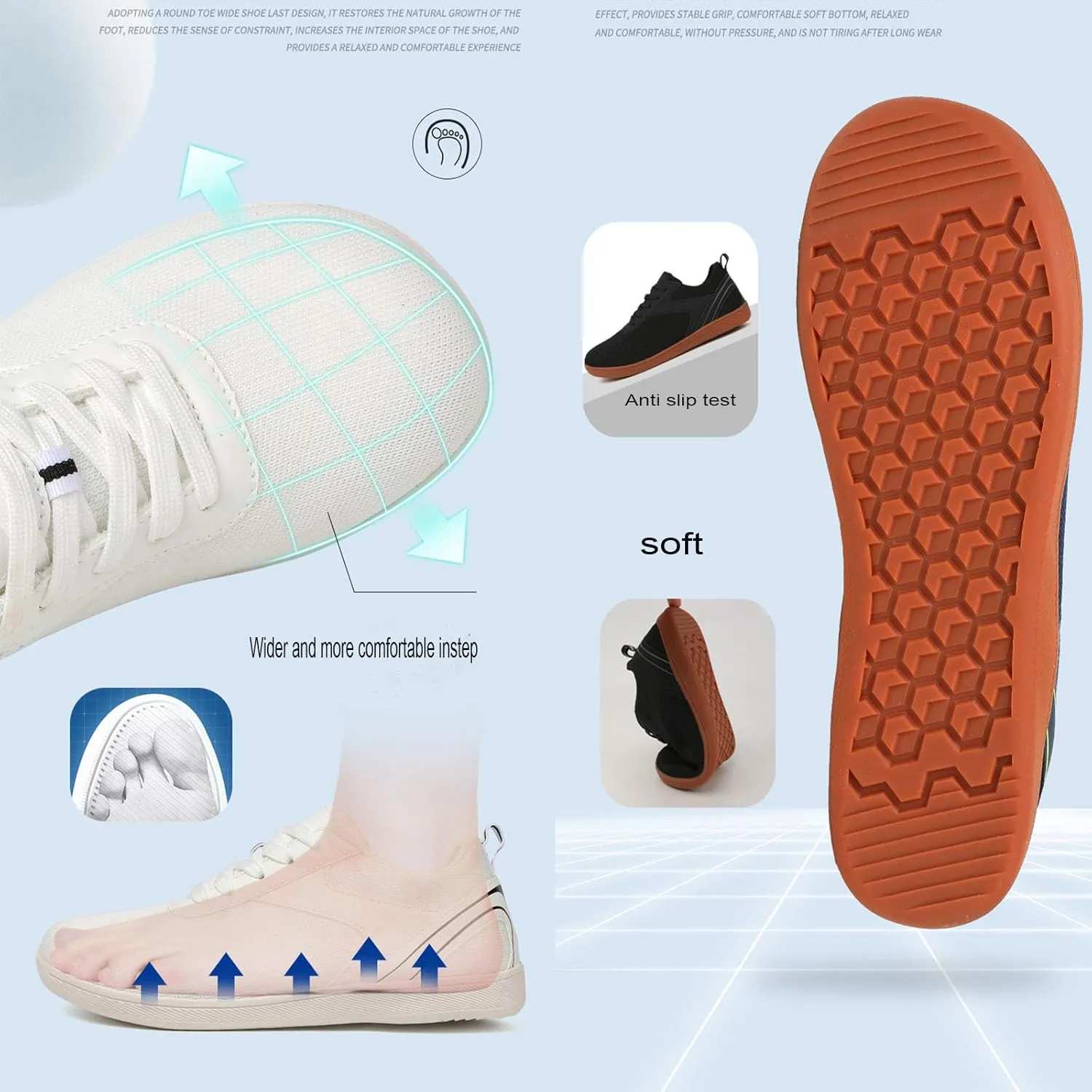 Men's and Women's Fashionable Casual and Comfortable Walking Shoes Couple Knitted Breathable Barefoot Sports Shoes Anti Slip Soft Sole Casual Shoes