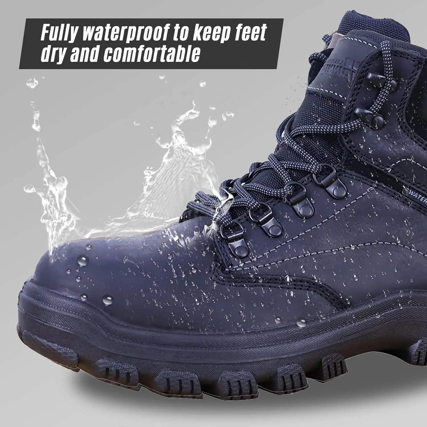 Mens Non Slip Steel Toe Work Shoes with 2 Different Insoles Waterproof & Oil Resistant ASTM F2413