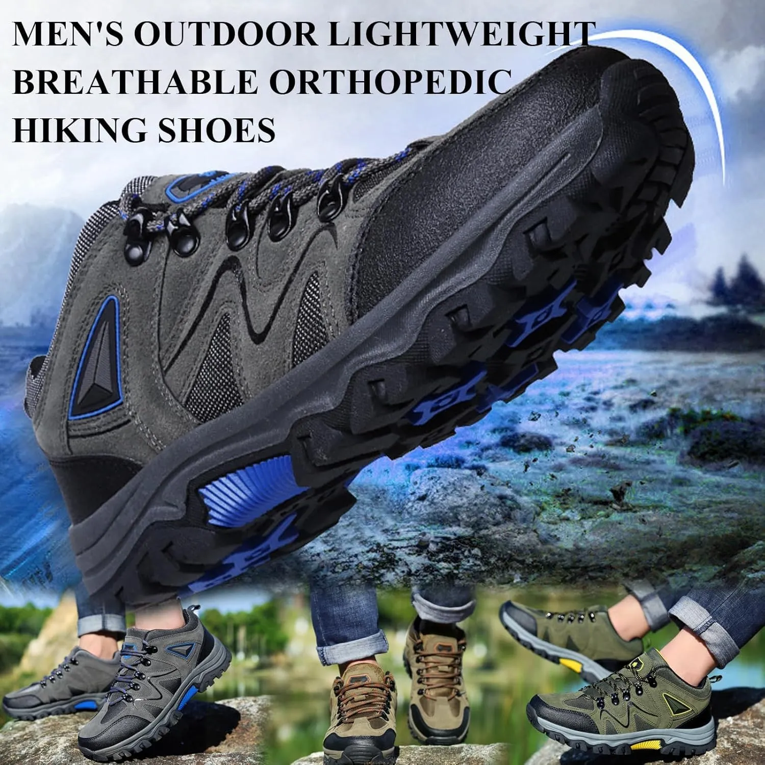 Men's Outdoor Lightweight Breathable Orthopedic Hiking Shoes,Hike Balance Orthopedic Walking Shoes,Non-Slip Comfort Slip-On Oorthopedic Hiking Sneakers