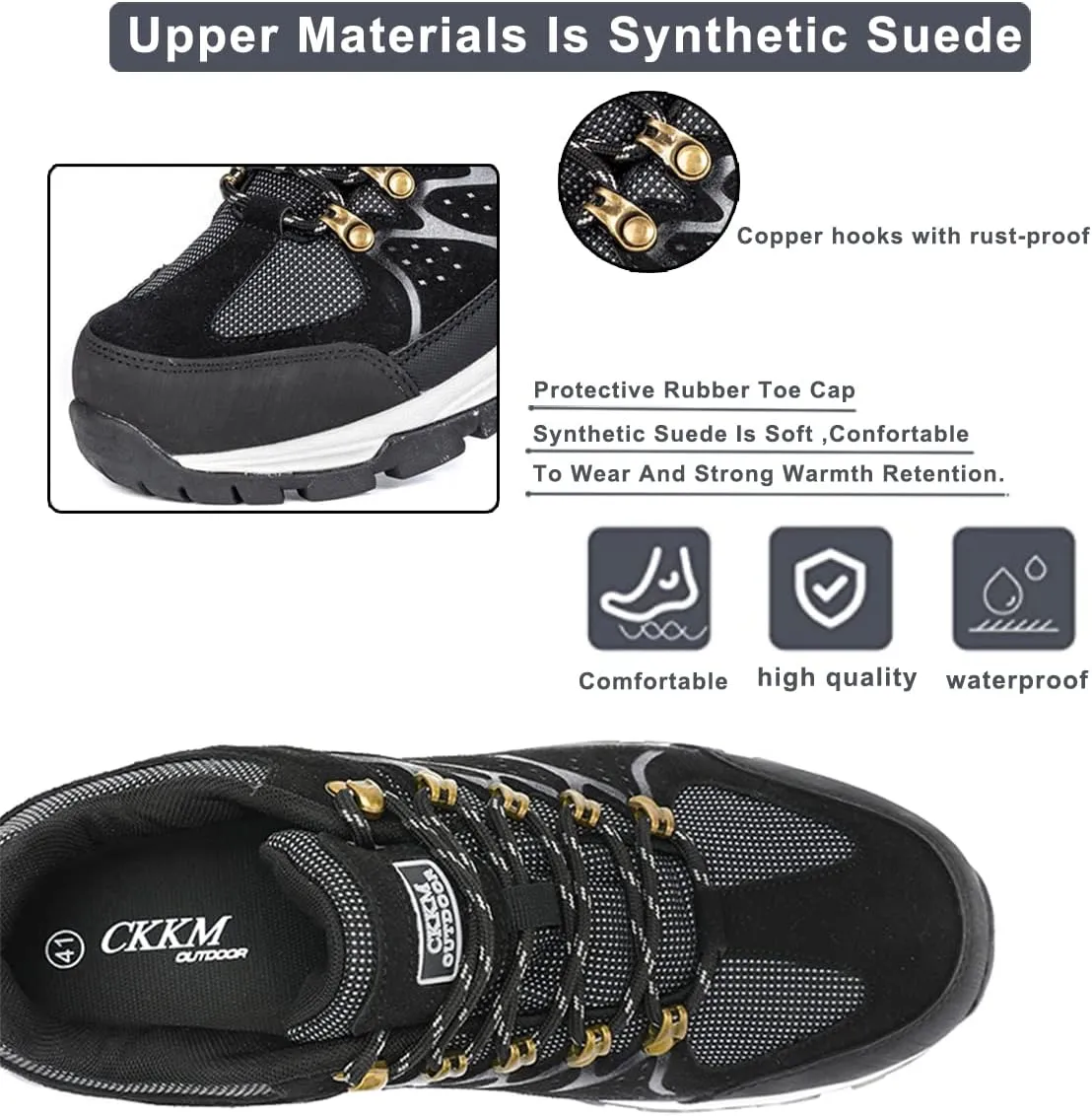 Men's Waterproof Hiking Shoes Lightweight Non-Slip Low-Cut Trekking Hiking Sneakers Outdoor Backpacking Camping Climbing Shoes