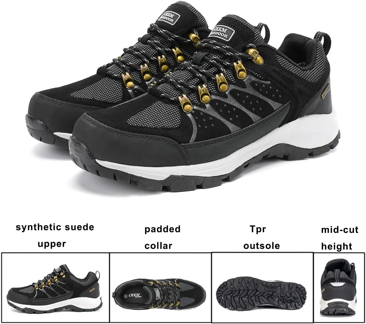 Men's Waterproof Hiking Shoes Lightweight Non-Slip Low-Cut Trekking Hiking Sneakers Outdoor Backpacking Camping Climbing Shoes