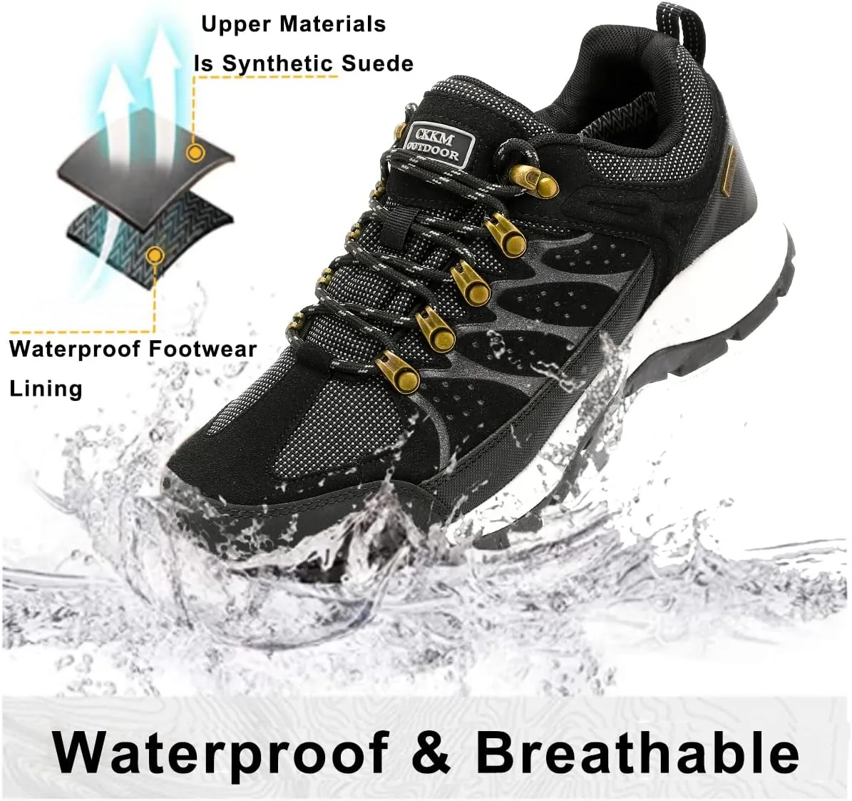 Men's Waterproof Hiking Shoes Lightweight Non-Slip Low-Cut Trekking Hiking Sneakers Outdoor Backpacking Camping Climbing Shoes