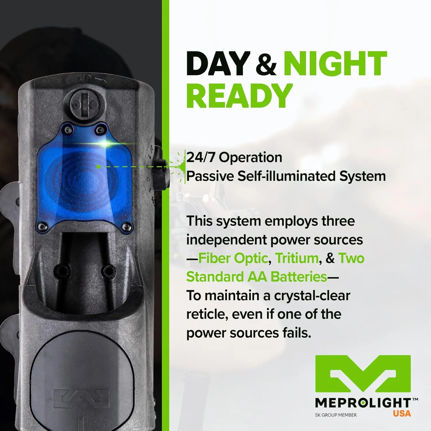 MEPROLIGHT MEPRO MOR Multi-Purpose Reflex Electro Optic Mil-Spec Red Dot with Active and Passive Illumination, Both IR and Visible Pointers.