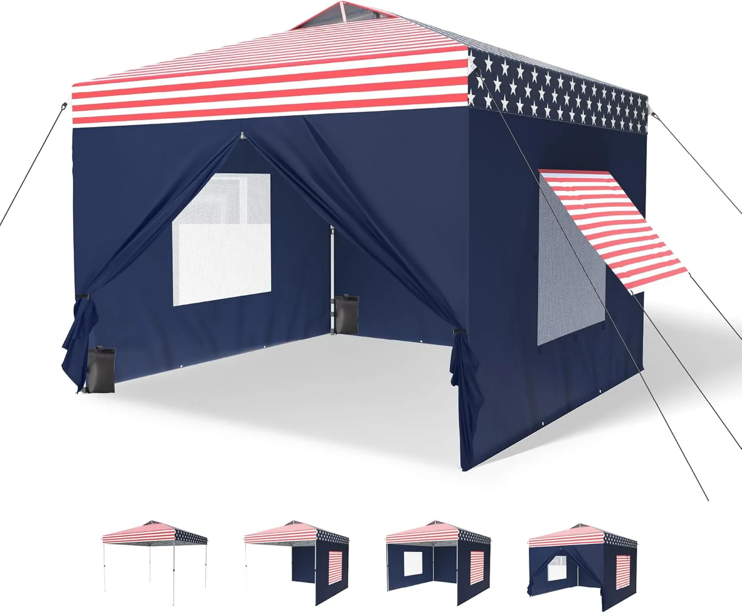 MFSTUDIO 10x10 Pop Up Canopy Tent with Removable Sidewalls, Outdoor Enclosed Instant Portable Shelter with Breathable Mesh Windows, One Person Setup, American Flag