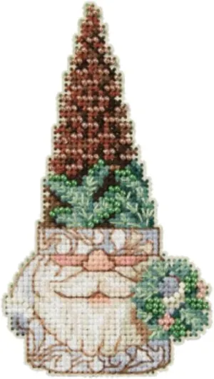 Mill Hill Pinecone Gnome Counted Cross Stitch Ornament Kit 2023 Jim Shore Woodland Gnomes JS202315, 2.75 x 5 inches, Multi