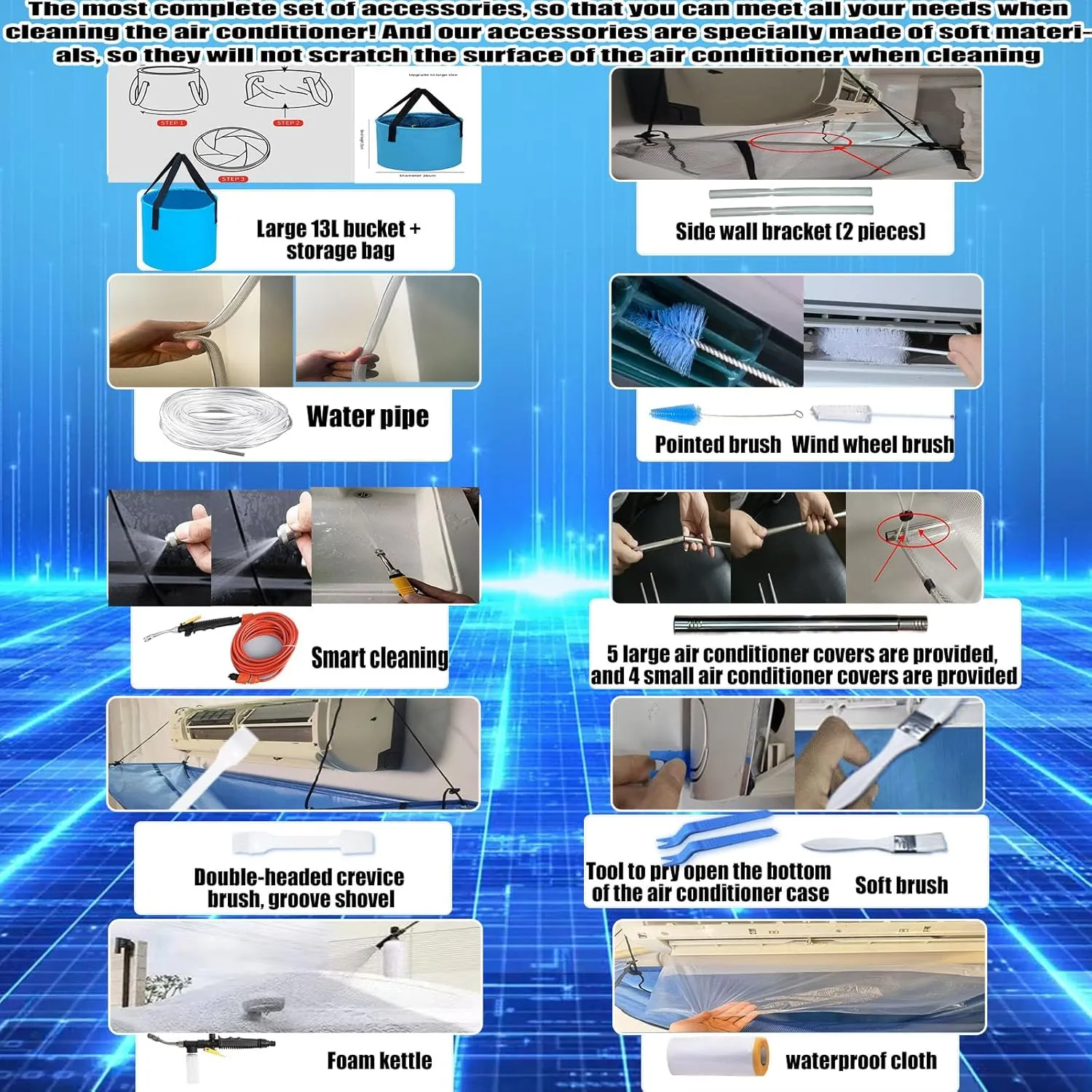 Mini Split Clean Bag with Dual Side and Crossbar Bracket Design, no Direct Contact with The air Conditioning Unit, 26PCS Mini Split Cleaning kit(Small Size,White)