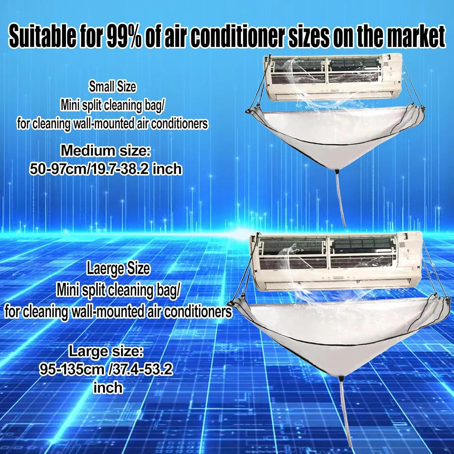 Mini Split Clean Bag with Dual Side and Crossbar Bracket Design, no Direct Contact with The air Conditioning Unit, 26PCS Mini Split Cleaning kit(Small Size,White)