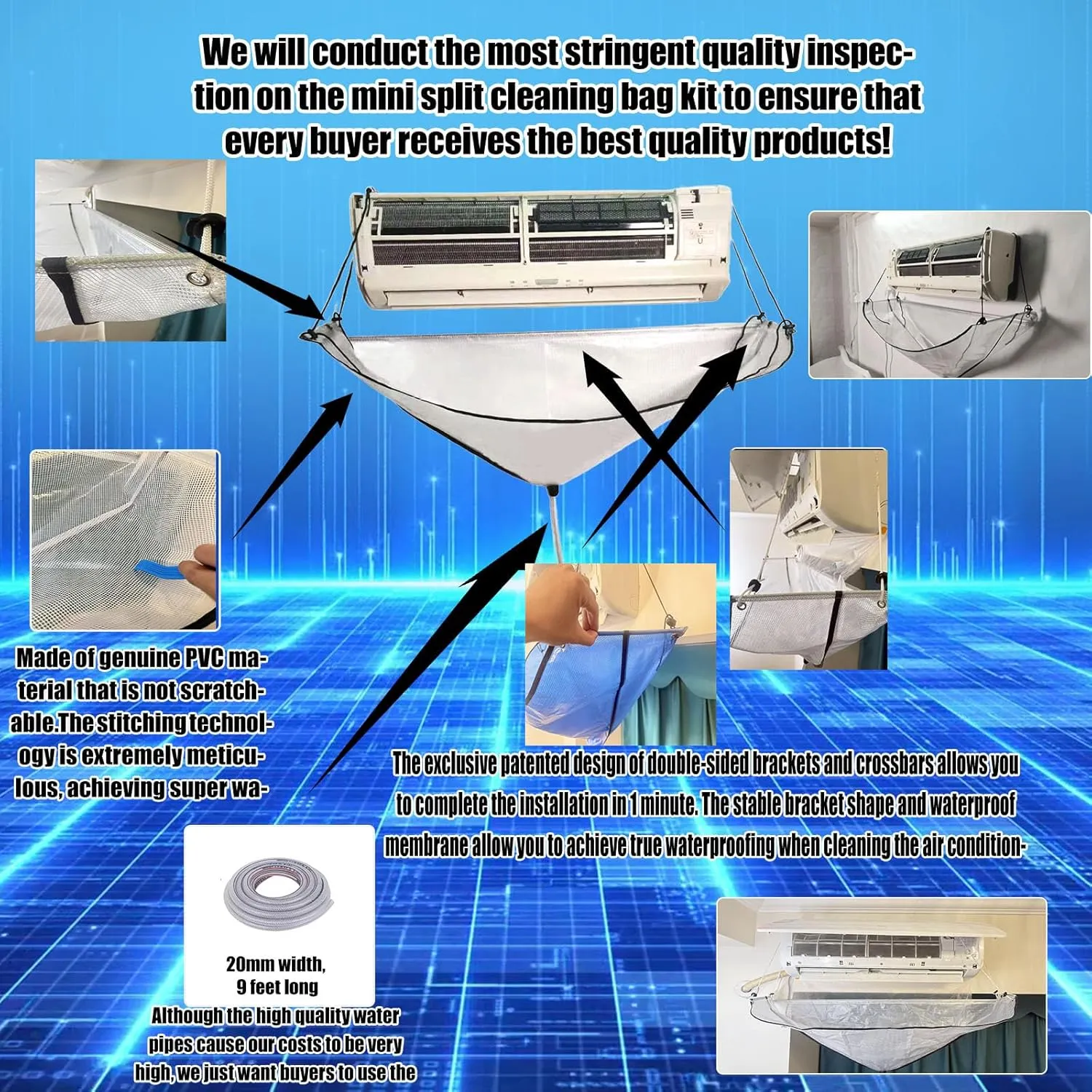 Mini Split Clean Bag with Dual Side and Crossbar Bracket Design, no Direct Contact with The air Conditioning Unit, 26PCS Mini Split Cleaning kit(Small Size,White)