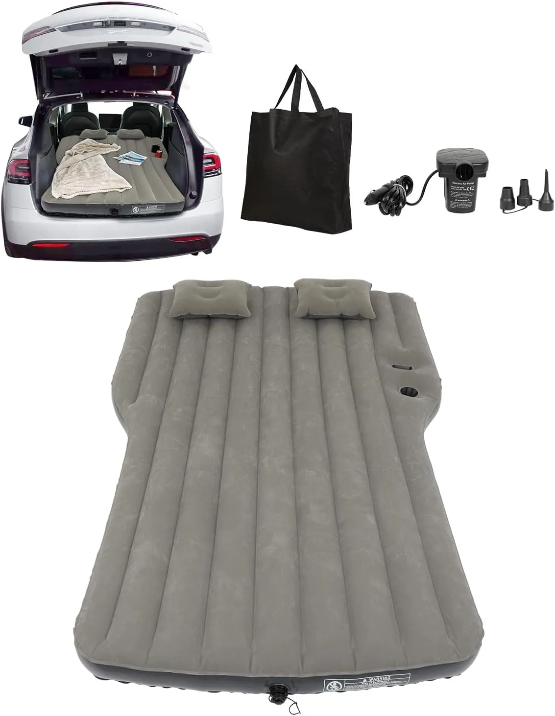 MIROZO Air Mattress for Tesla Y 2020-2023, Inflatable SUV Mattress for Outdoor Camping, Portable Foldable Air Mattress with Air Pump,2 Pillows(Grey)
