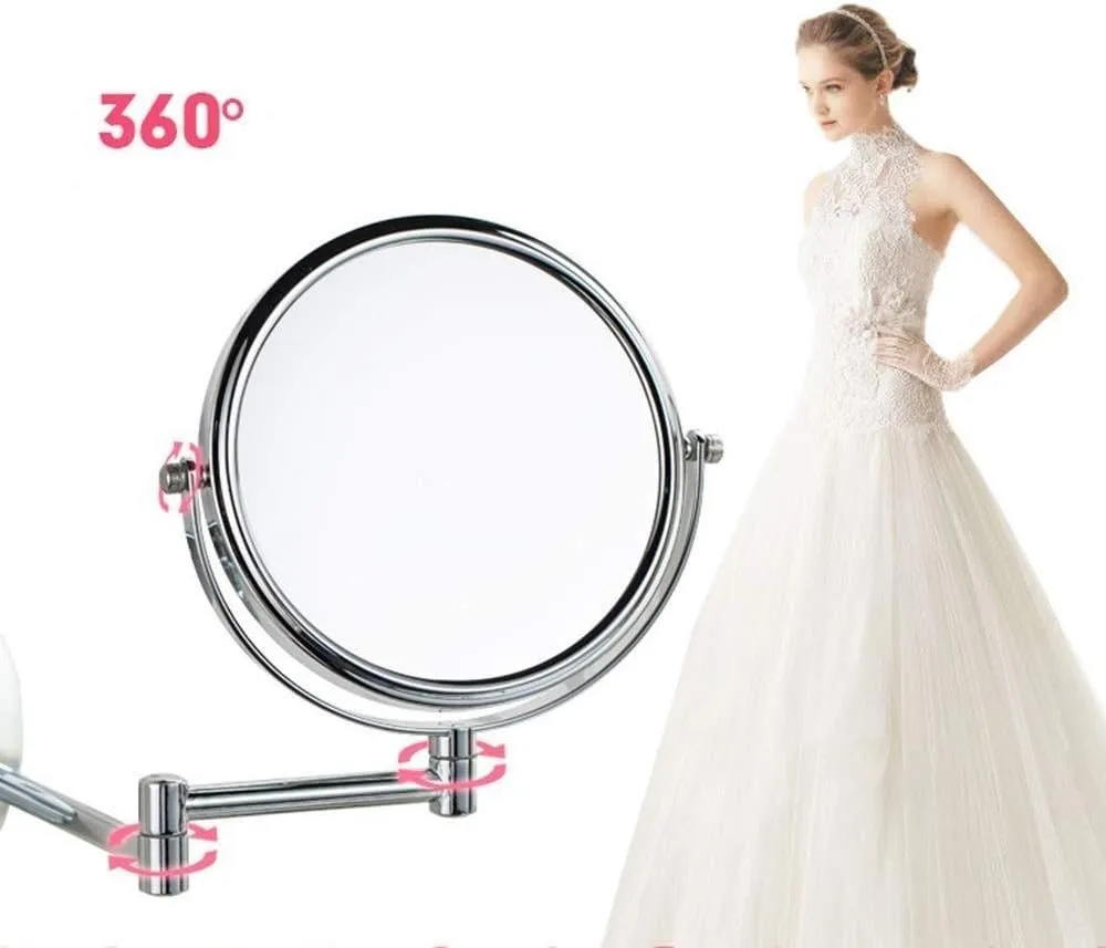 Mirror Metal Wall Mounted 6 Inch Makeup Mirror Folding HD Vanity Mirror Double Sided 3X Magnification Bathroom Beauty Mirror