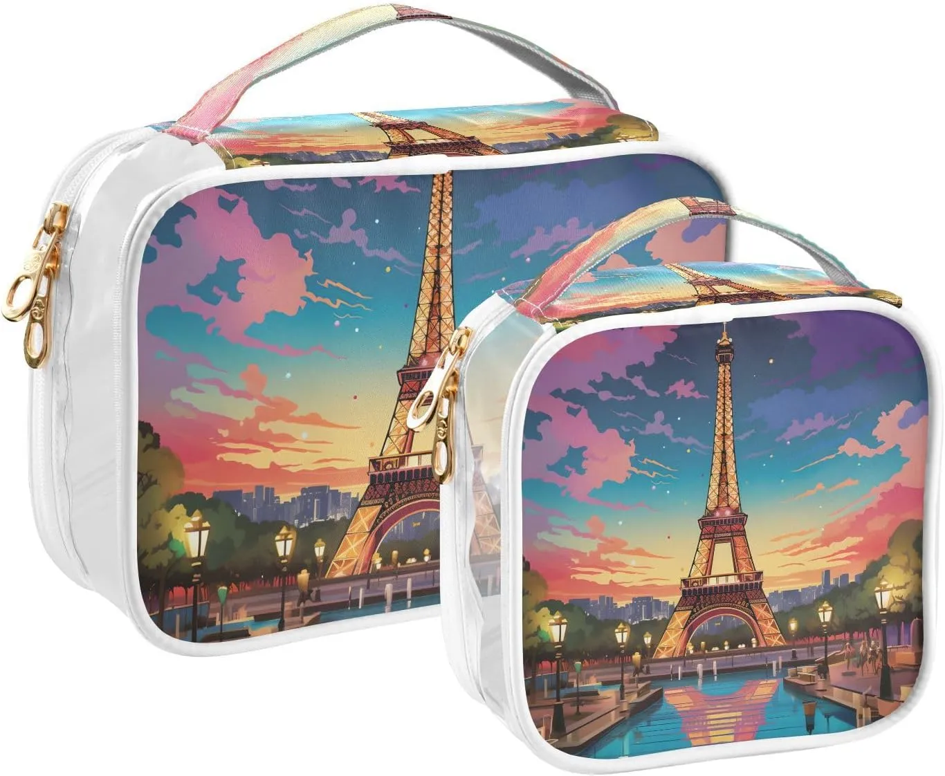 MNSRUU Clear Makeup Bags Eiffel Tower Toiletry Bag for Women 2 PCS Waterproof Clear Bags Clear Travel Toiletry Bag Small Cosmetic Makeup Bag, Carry on Airport Airline Compliant Bag