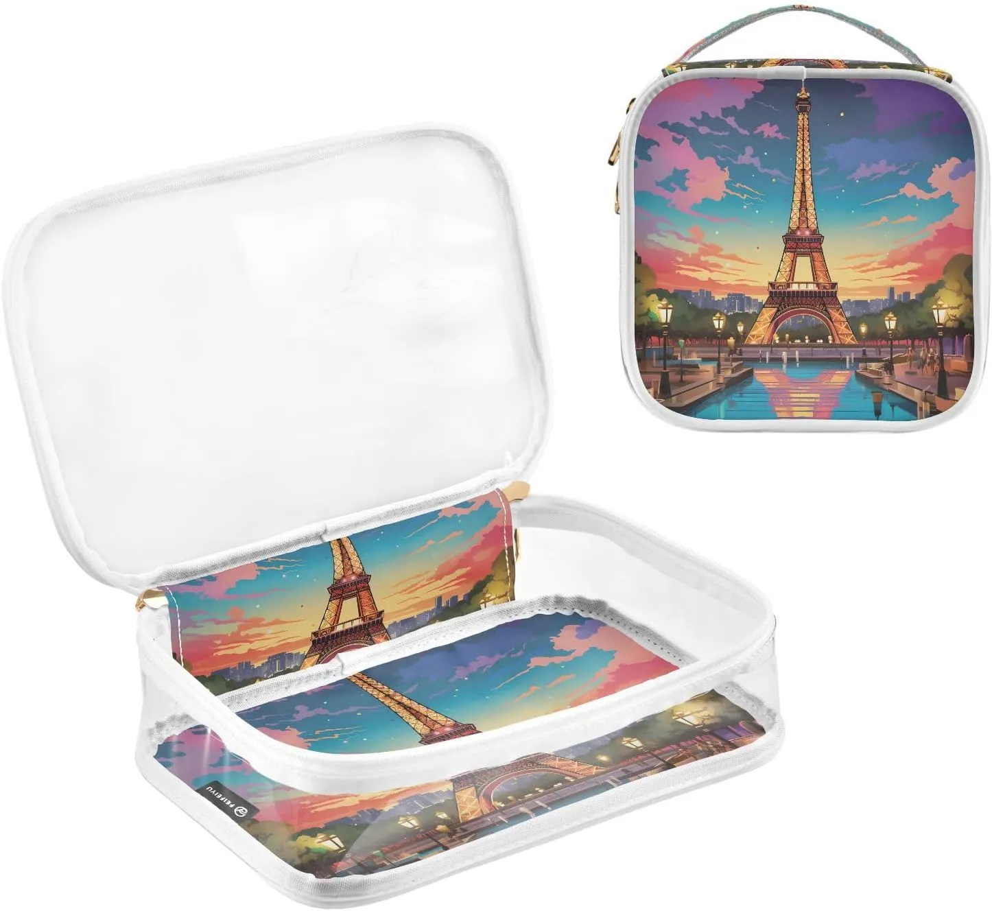 MNSRUU Clear Makeup Bags Eiffel Tower Toiletry Bag for Women 2 PCS Waterproof Clear Bags Clear Travel Toiletry Bag Small Cosmetic Makeup Bag, Carry on Airport Airline Compliant Bag