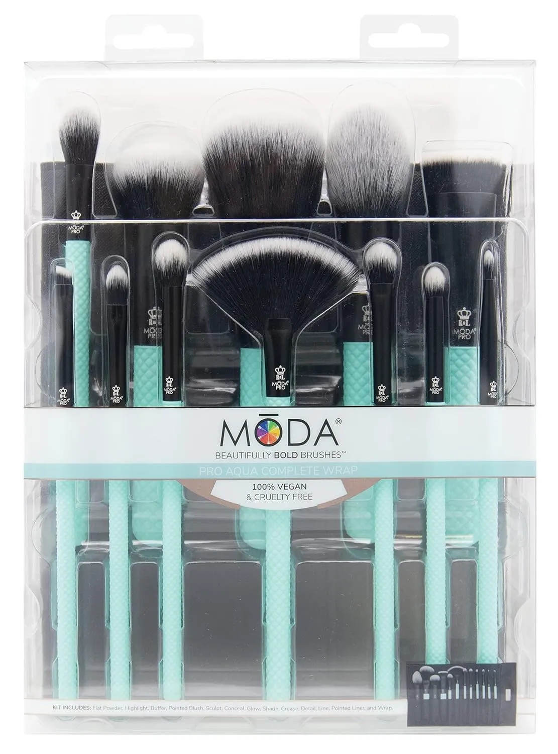 Moda Brush Pro Full Face 13pc Aqua Makeup Brush Kit