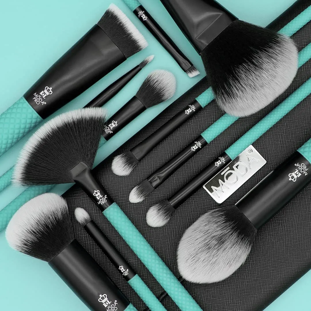 Moda Brush Pro Full Face 13pc Aqua Makeup Brush Kit