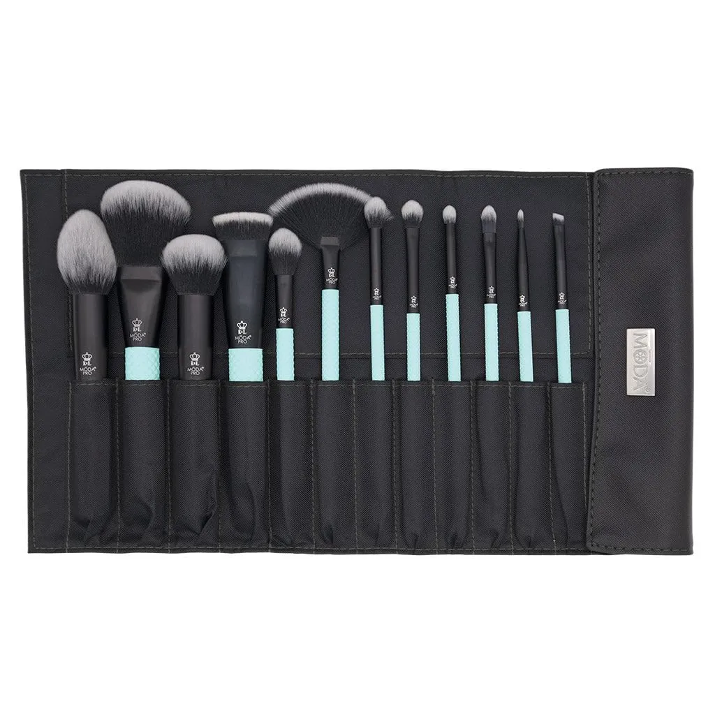 Moda Brush Pro Full Face 13pc Aqua Makeup Brush Kit