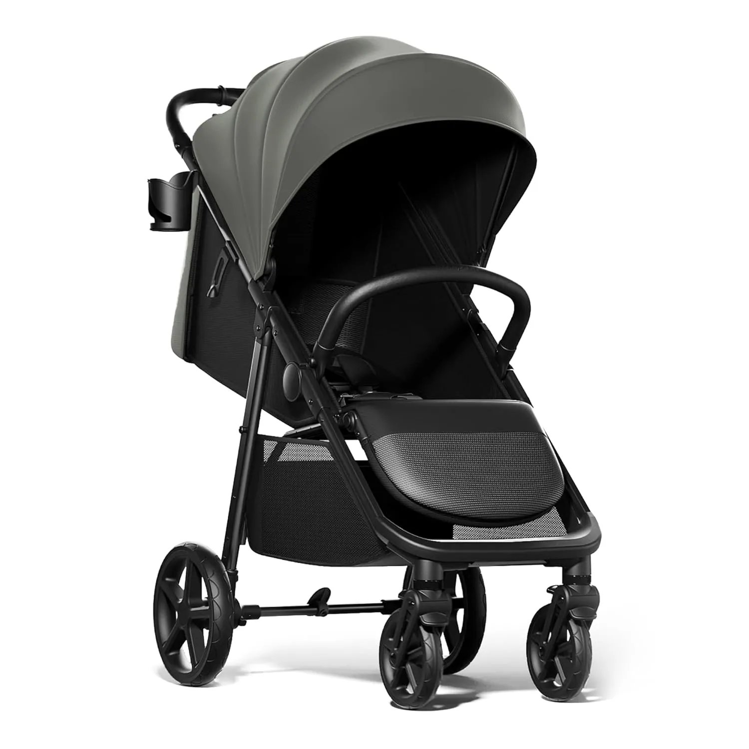 Mompush Nova Baby Stroller, Spacious Seat & Lie-Flat Mode, Infant Stroller with Large UPF 50  Canopy, Compact Folding with One Hand, Suit for Birth to 50 LB