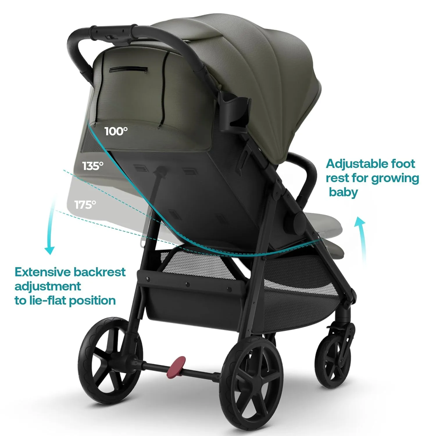 Mompush Nova Baby Stroller, Spacious Seat & Lie-Flat Mode, Infant Stroller with Large UPF 50  Canopy, Compact Folding with One Hand, Suit for Birth to 50 LB