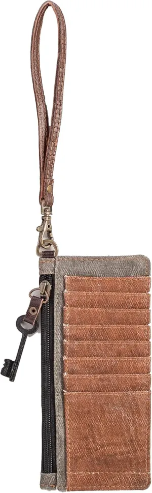 Mona B. Live Love Wander Bag Upcycled Canvas Tote Bag with Vegan Leather Trim (Credit Card Wristlet-Charcoal)