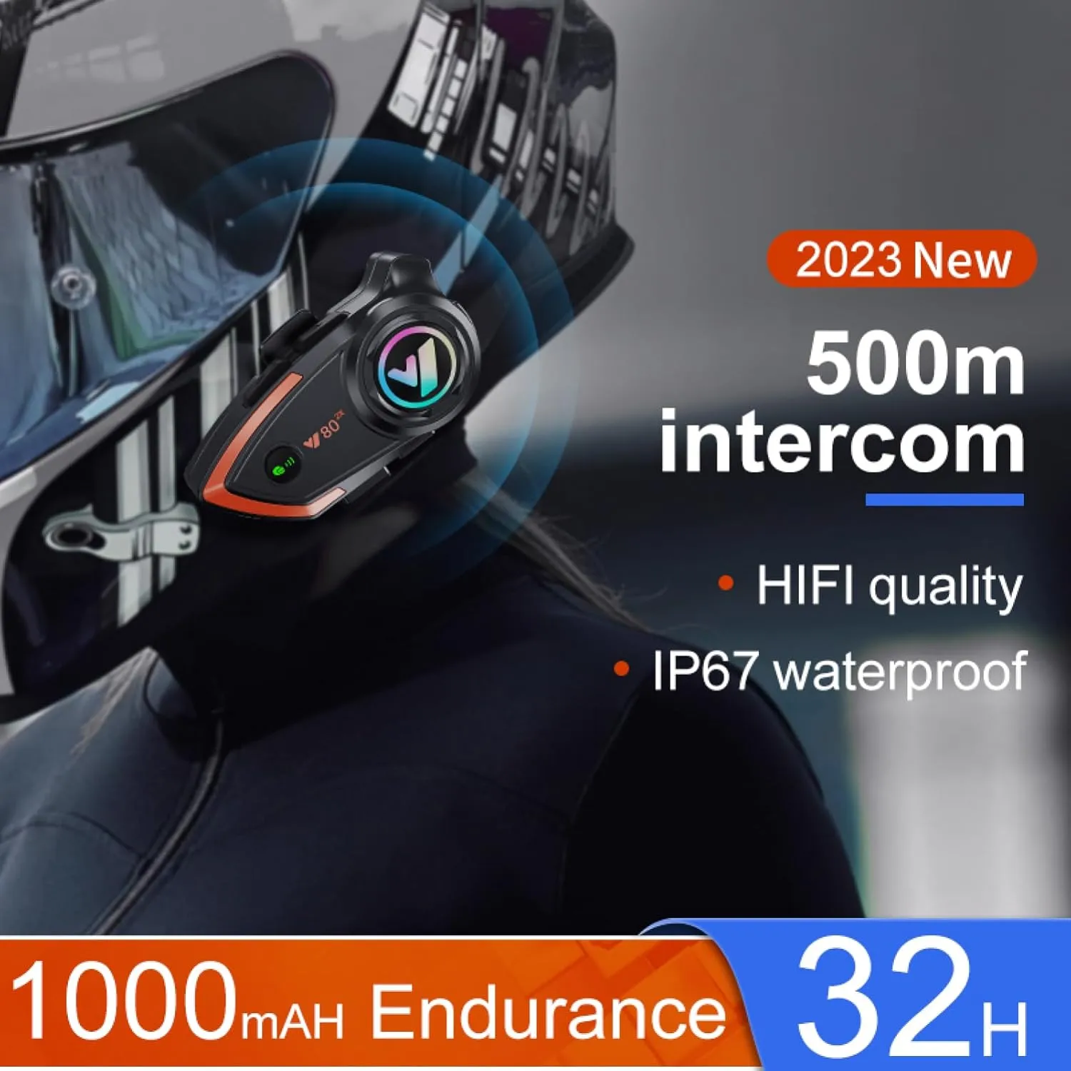Motorcycle Helmet Bluetooth Headset 500meters 2 Riders Bluetooth Helmet Intercom Headset with CVC Noise Sound Quality Speakers Communication Systems Motorcycle Riding/Snowmobile/Cycling/Sports(（2PC）
