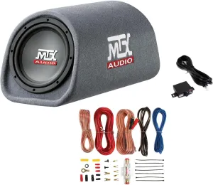 MTX AUDIO RT8PT 8" 240W Enclosure Amplified Vented Tube Box Car Loaded Subwoofer & Soundstorm AKS8 8 Gauge Car Amplifier Amp Complete Wiring Kit