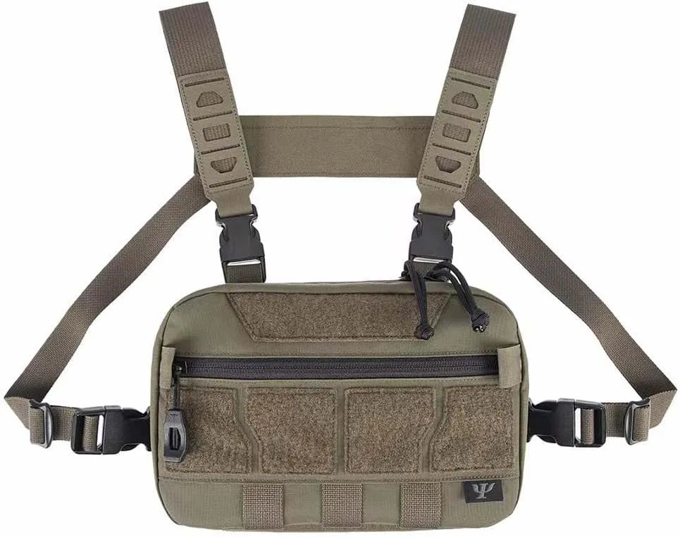 Multi-functional Micro Chest Rig, Pouch Utility Recon Kit Bag Tactical Chest Pack Bag (Green)