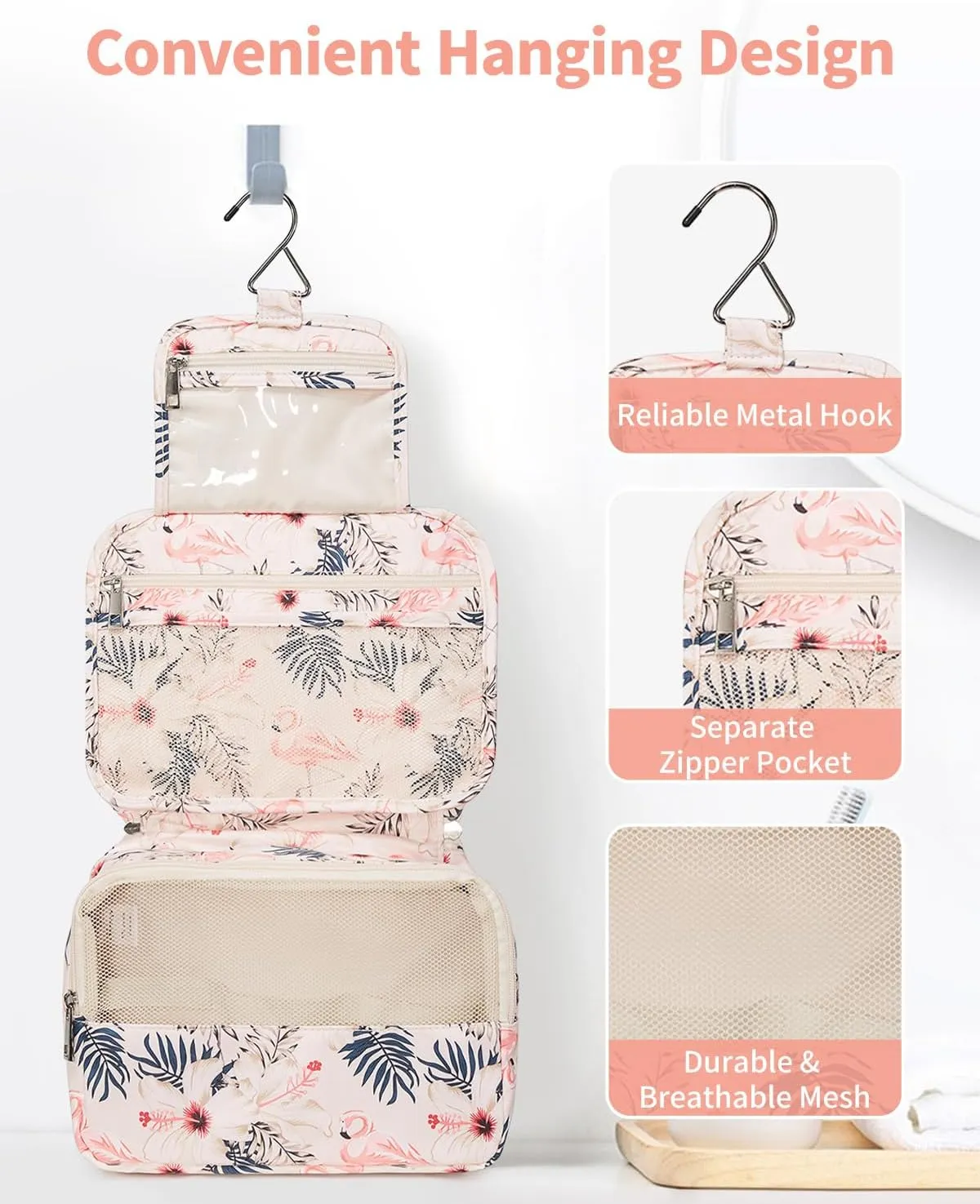 Narwey Small Hanging Travel Toiletry Bag for Women, Travel Bag for Toiletries, Makeup Bag Organizer Cosmetic Bags Make Up Bags for Girls