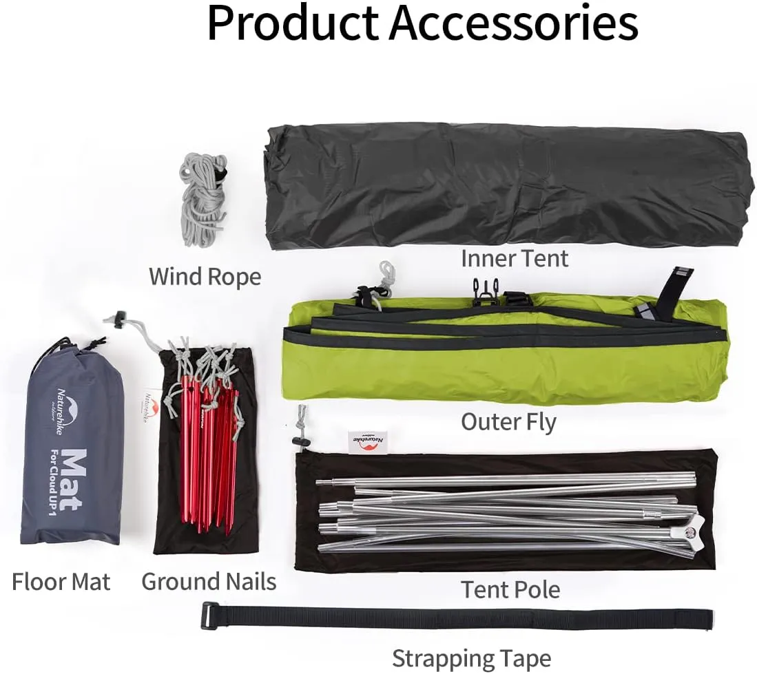 Naturehike Cloud-Up 1 Person Tent, Lightweight Backpacking Tents for One Man, Waterproof Ultralight One Person Tent for Camping Hiking Backpacking