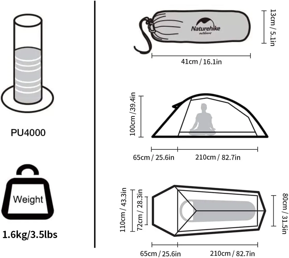 Naturehike Cloud-Up 1 Person Tent, Lightweight Backpacking Tents for One Man, Waterproof Ultralight One Person Tent for Camping Hiking Backpacking