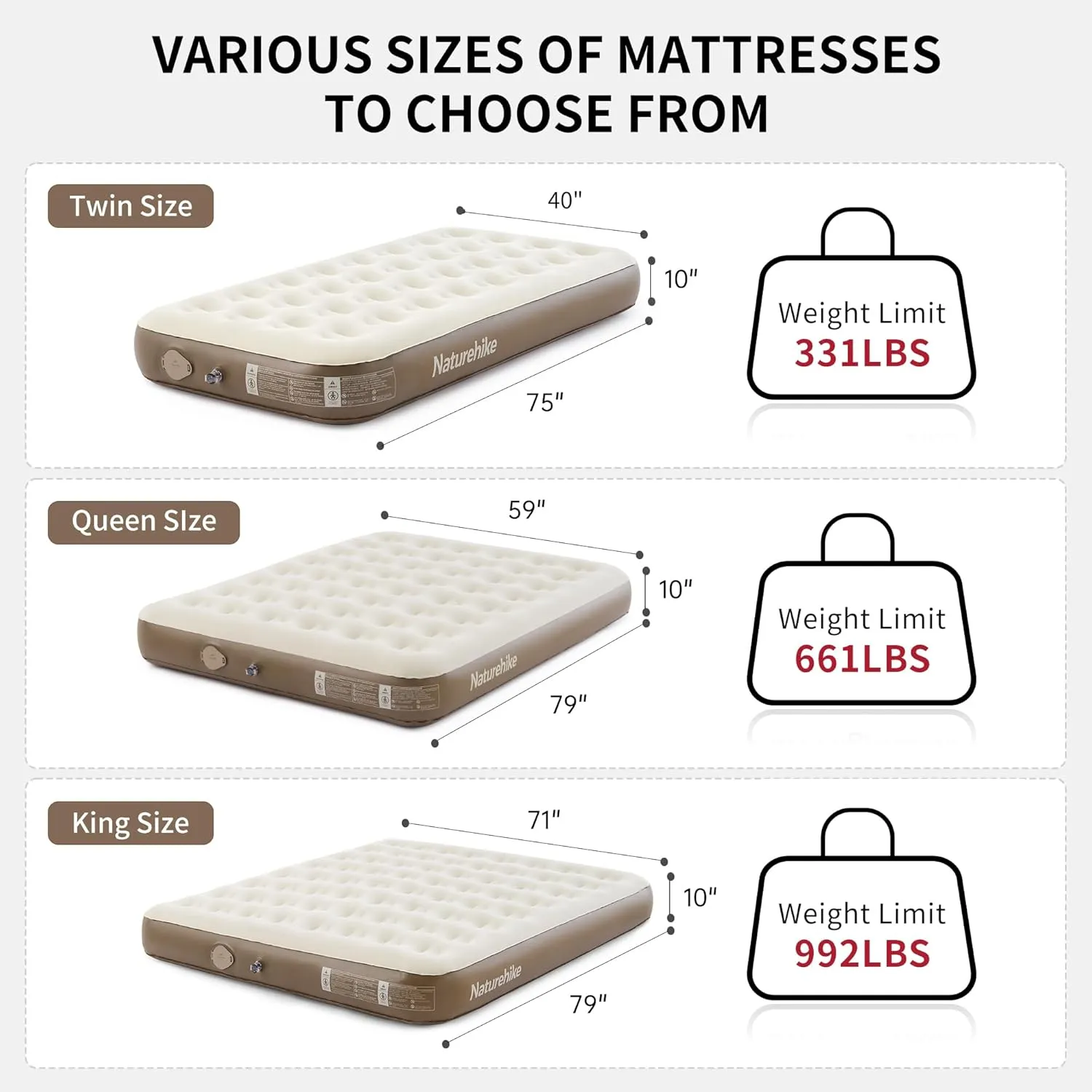 Naturehike Compact King Size Air Mattress with Electric Built-in Pump, 79 * 71in Extra Wide Inflatable Mattress for Home, Camping, Guests, Travel, Formaldehyde- Free, Morning View Series