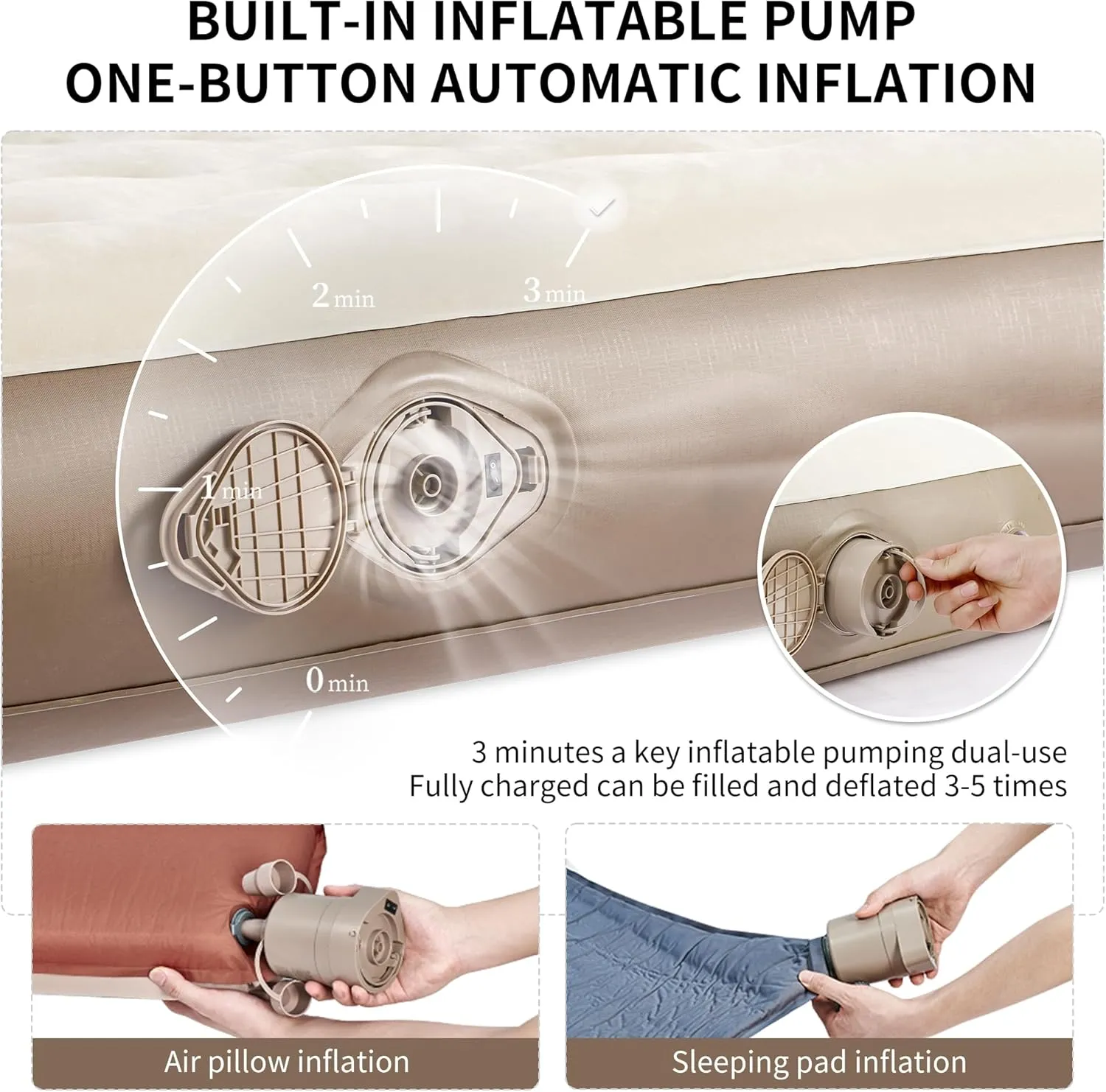 Naturehike Compact King Size Air Mattress with Electric Built-in Pump, 79 * 71in Extra Wide Inflatable Mattress for Home, Camping, Guests, Travel, Formaldehyde- Free, Morning View Series