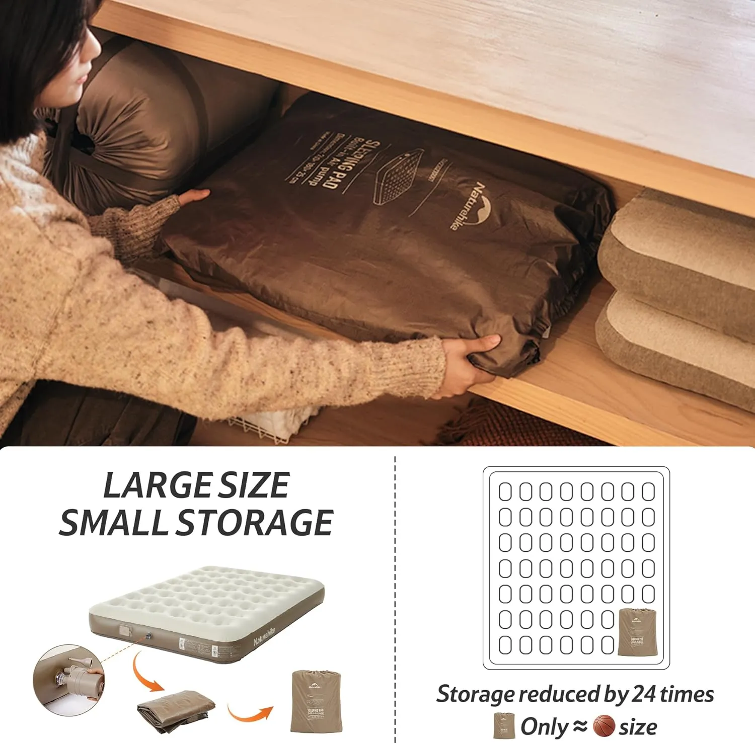 Naturehike Compact King Size Air Mattress with Electric Built-in Pump, 79 * 71in Extra Wide Inflatable Mattress for Home, Camping, Guests, Travel, Morning View Series