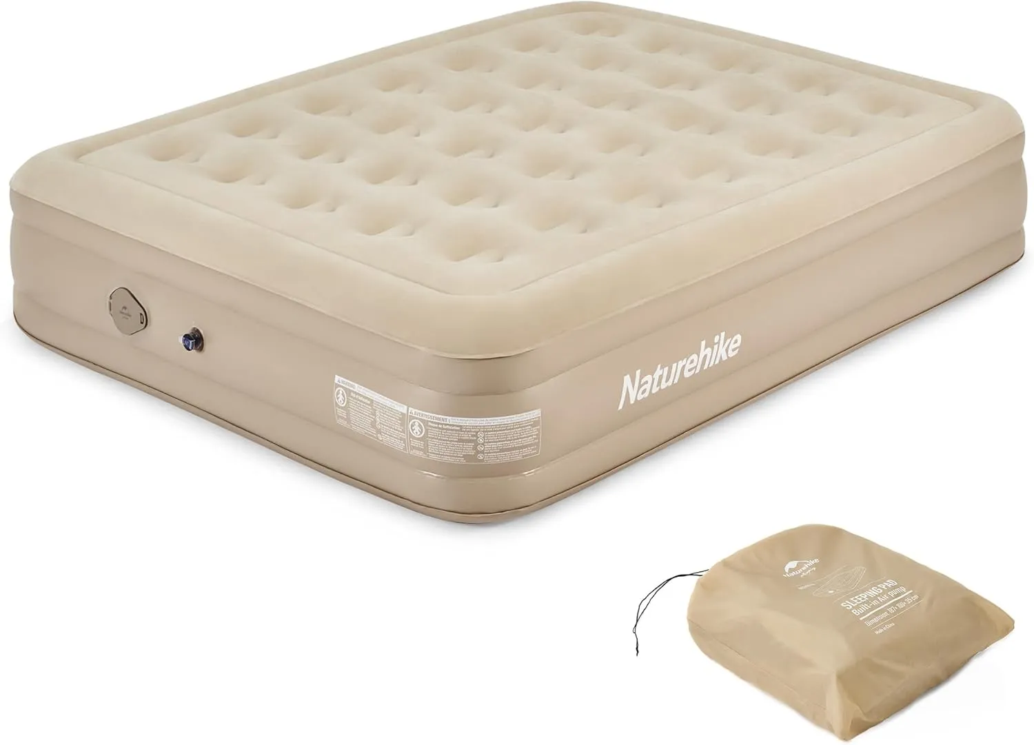Naturehike Raised Queen Size Air Mattress, Camping Inflatable Bed with Built-in Electric Pump for Home, Camping & Guests, Double Ded- Brown