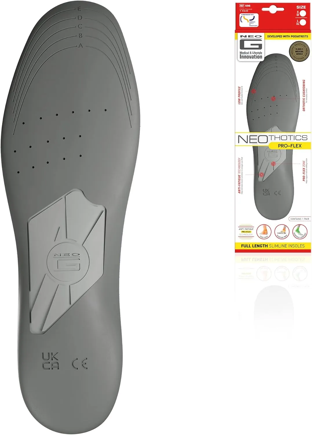 Neo G NeoThotics Pro-Flex Plantar Fasciitis Arch Support Insoles for Women and Men - Full Length Slimline Orthotic Inserts - Anti Fatigue Shoe Inserts for Foot Pain Plantar Fasciitis Relief - L/XL