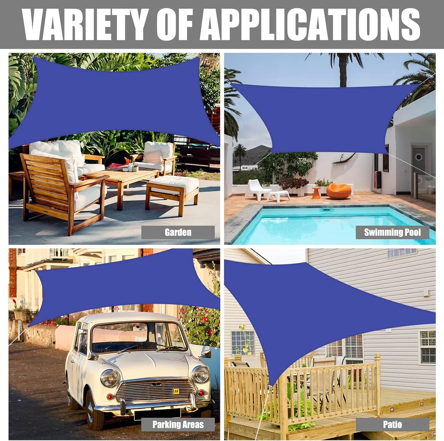 Neween Waterproof Sun Shade Sail Rectangle UV Block Canopy for Outdoor Patio and Garden, Yard Activities (10'x13', Blue)