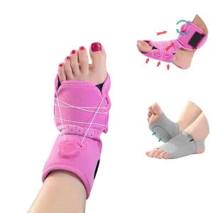 Night Foot Stretching Strap&Daily Arch Support Insoles Set For Plantar Fasciitis Foot Drop Pink