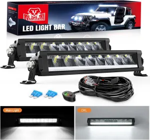 Nilight 12.2 Inch Single Row Slim LED Light Bar 2PCS 45W 4980LM Anti-Glare Flood Spot Combo DRL IP68 Offroad Driving Lamp w/ 16AWG DT Wiring Kit for Pickup Truck SUV ATV UTV 4x4 Jeep