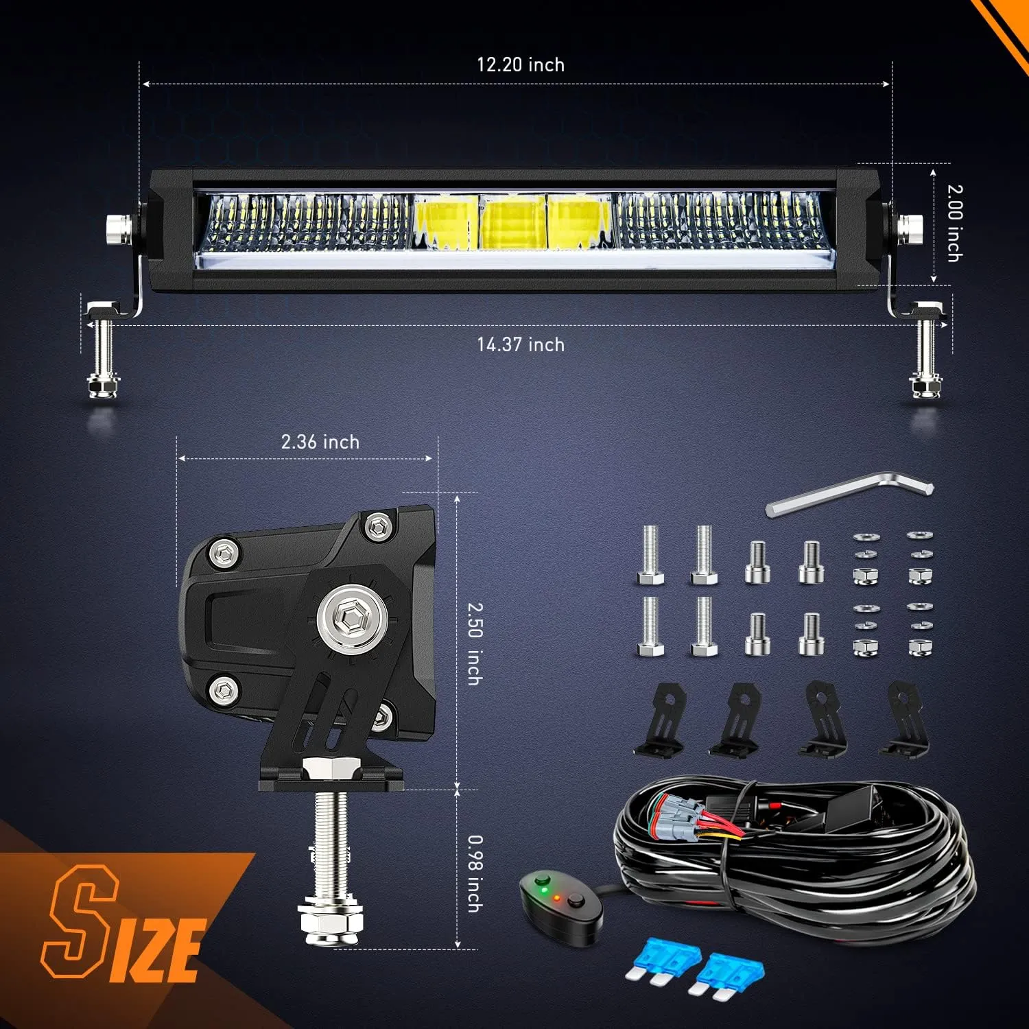 Nilight 12.2 Inch Single Row Slim LED Light Bar 2PCS 45W 4980LM Anti-Glare Flood Spot Combo DRL IP68 Offroad Driving Lamp w/ 16AWG DT Wiring Kit for Pickup Truck SUV ATV UTV 4x4 Jeep