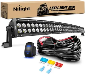 Nilight 42Inch 240W Curved Led Light Bar Spot Flood Combo Led Off Road Lights and 14AWG 5Pin Rocker Switch Wiring Harness Kit for Truck ATV UTV SUV Boat Jeep Lamp,2 Years Warranty