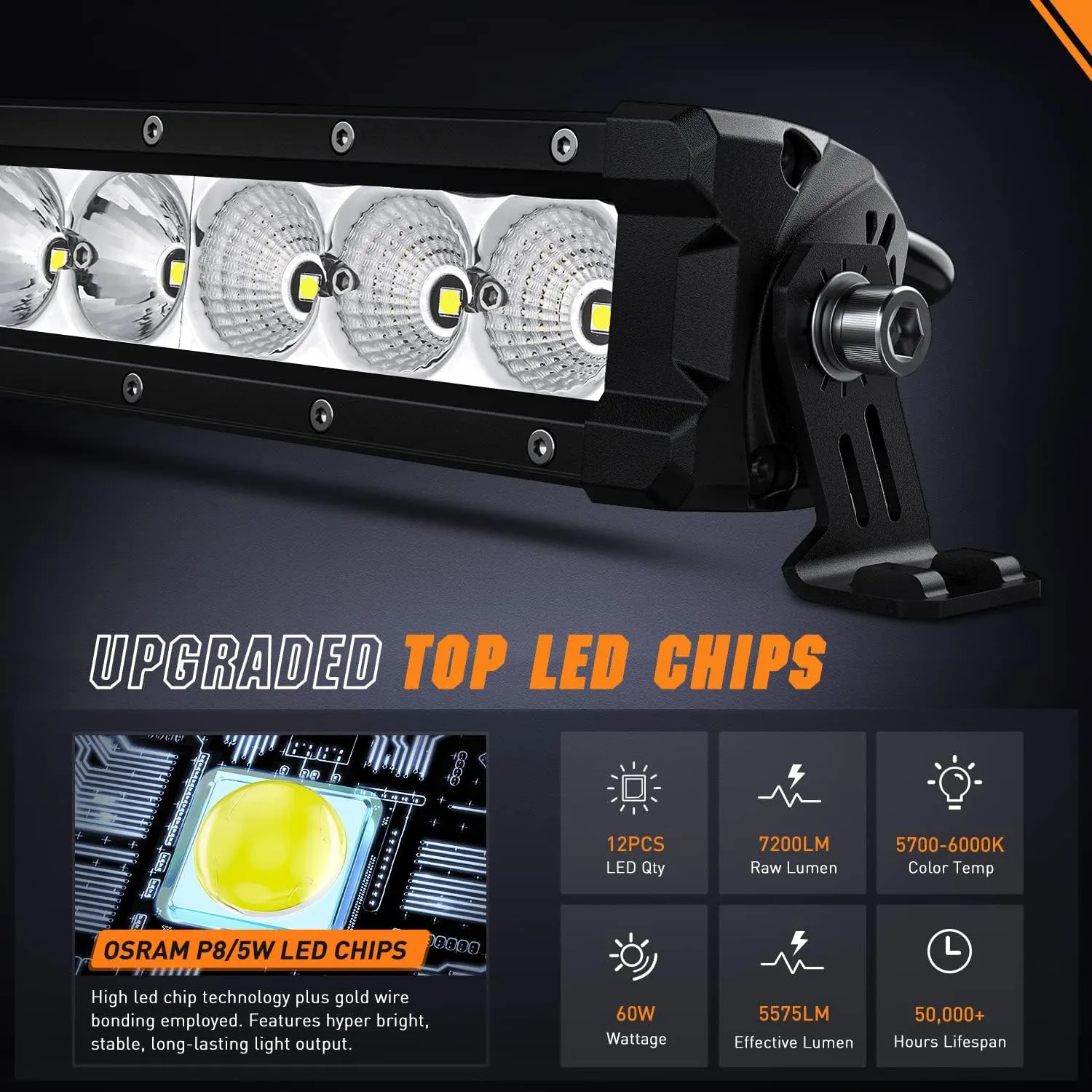 Nilight LED Light Bar 16 Inch 60W Flood Spot Combo Beam 7200LM v Offroad Single Row Slim LED Driving Lighting for Pickup Truck SUV ATV UTV Boat Jeep